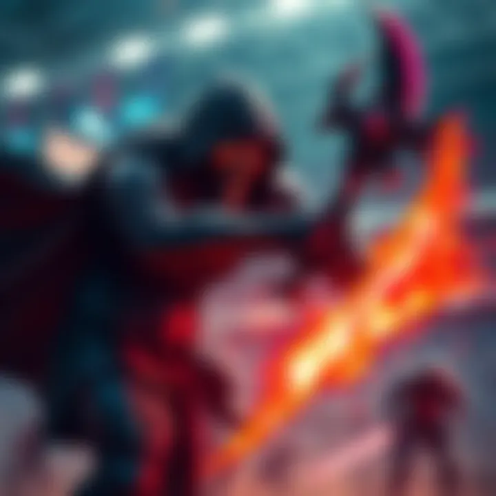 Reaper uses his lifesteal ability during a heated stadium battle, showcasing his power against enemies.