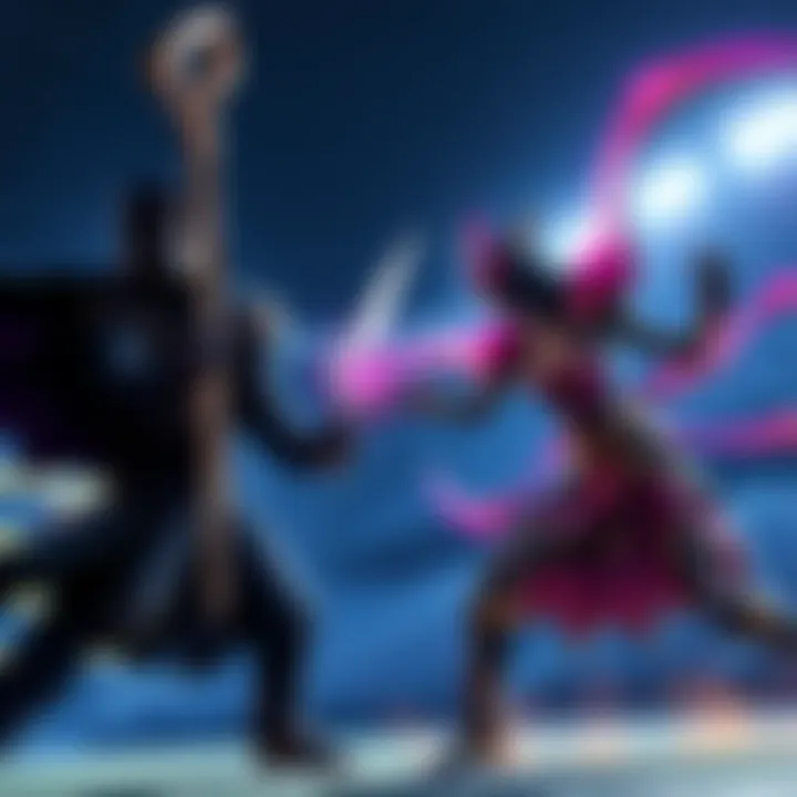 Reaper and Junker Queen engage in battle in a stadium, showcasing life steal mechanics in action with health effects visible on screen.