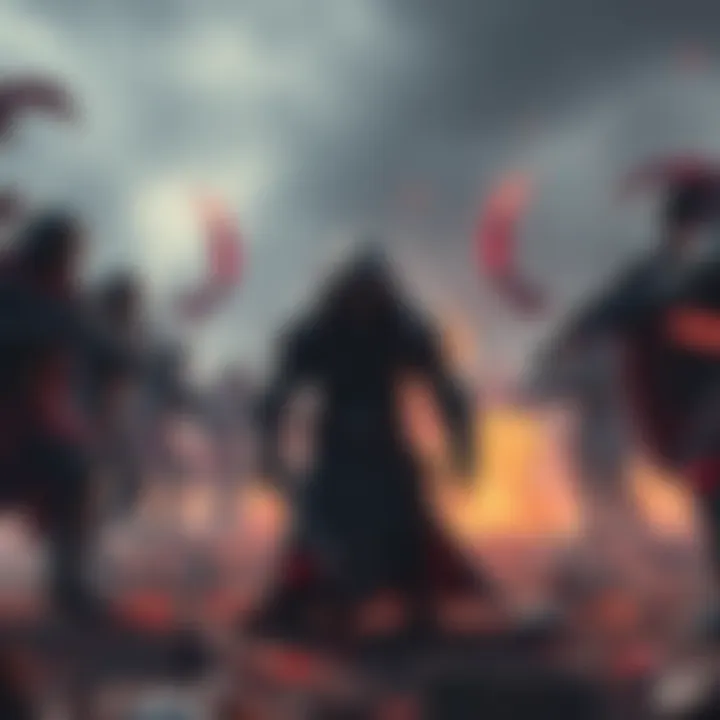 A character resembling a Reaper stands on a battlefield, looking uncertain as players engage around them, showing a shift in the game's dynamics.