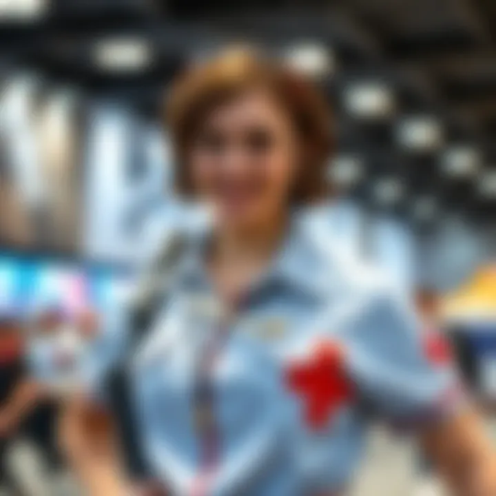 Rebecca Chambers Medic Cosplay Person in a 1997 style Rebecca Chambers medic outfit, smiling and posing at a convention