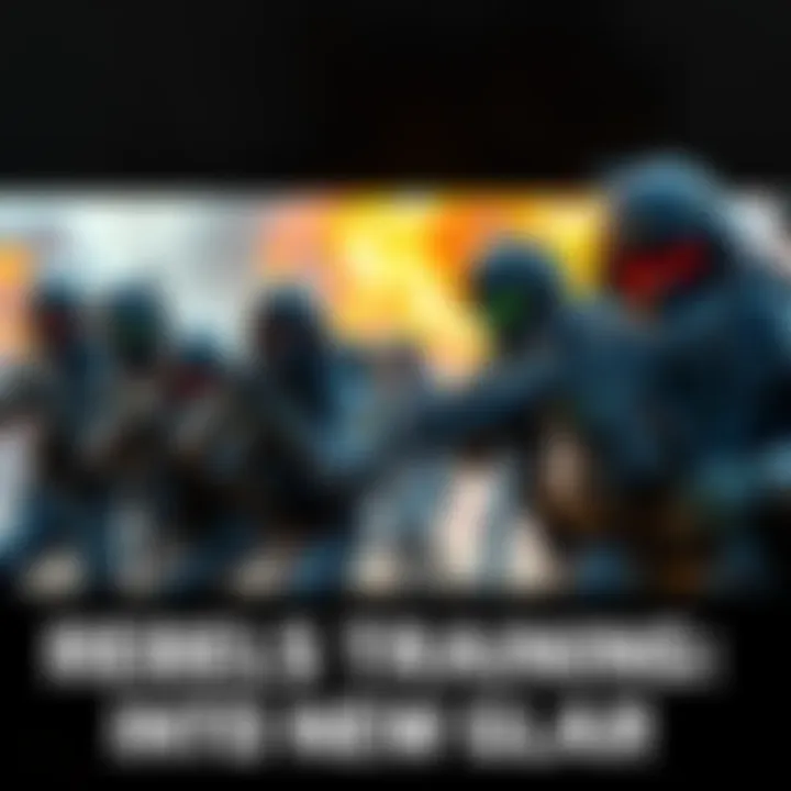 Group of rebels training with advanced weapons and military gear, preparing for combat against Santa Blanca and La Unidad