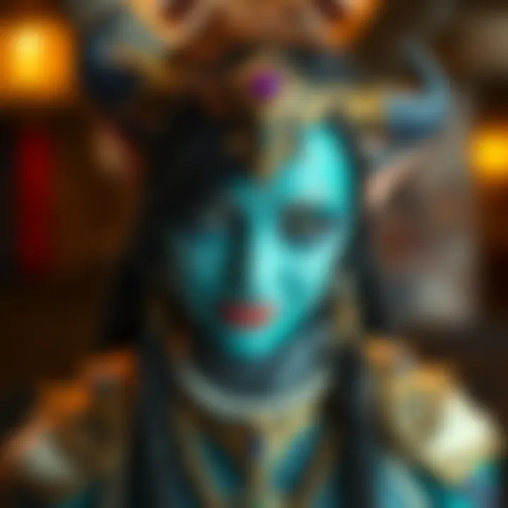 A person showcasing their stunning Recombinant cosplay with detailed costume and makeup, inspired by the Avatar universe.