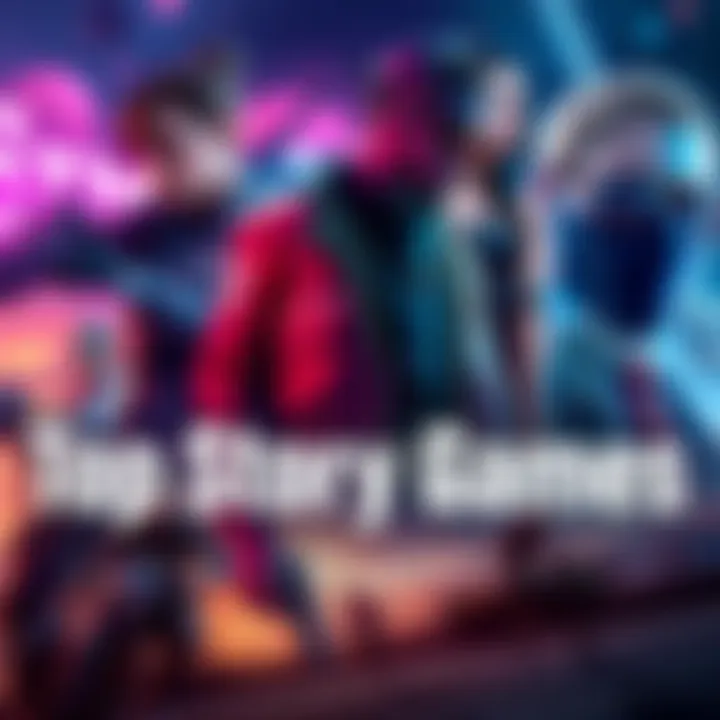 A collection of popular video games showcasing immersive storytelling, featuring characters and scenes from Cyberpunk, RDR2, and KCD2.