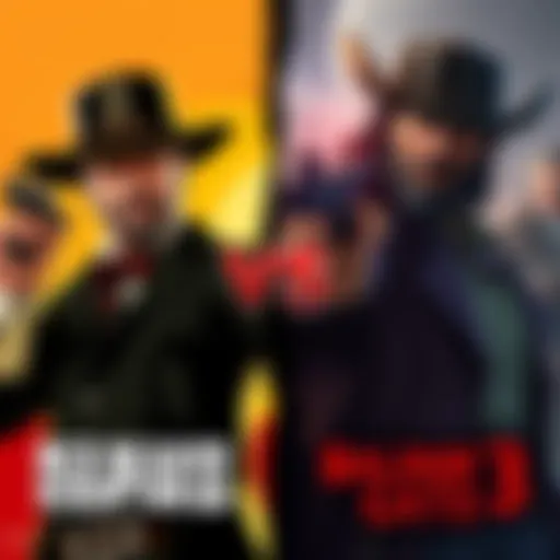 A split image showing characters from Red Dead Redemption 2 on one side and from Baldur's Gate 3 on the other, illustrating the difference in art styles and gameplay themes.