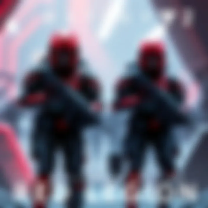 Two Red Legion soldiers in armor with weapons ready for battle in a futuristic setting