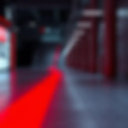 A bright red line stretches across a surface, capturing the attention of passersby who stop to take photos and share their thoughts on it.