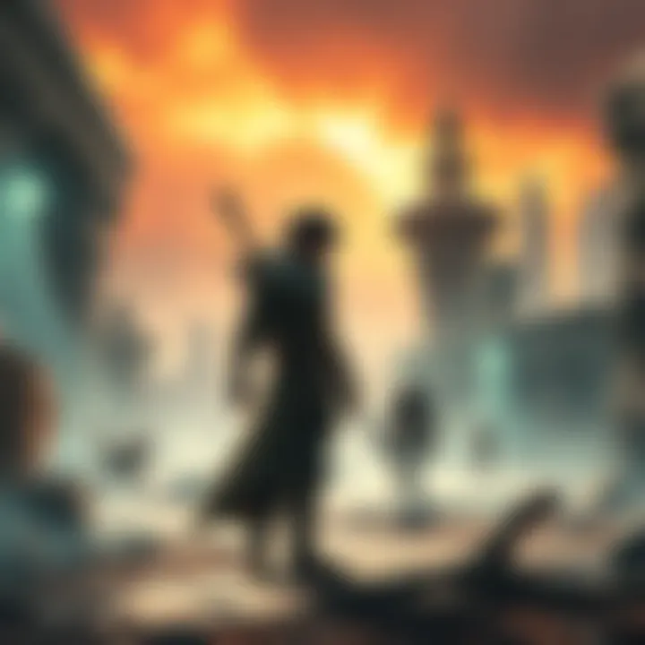 Reda character standing in an RPG scene, surrounded by ancient ruins and mystical elements, hinting at new adventures.