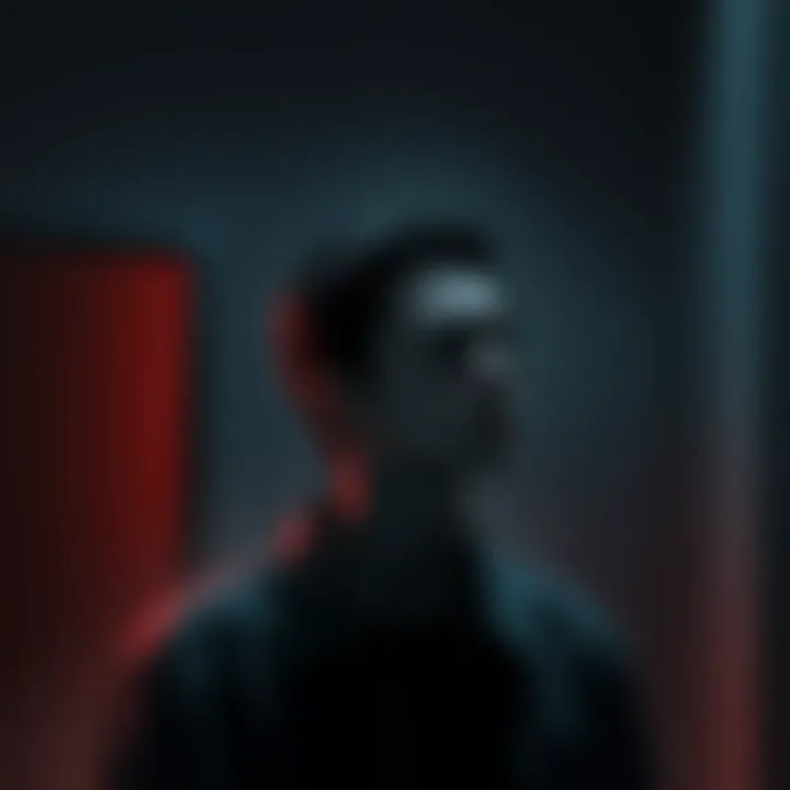 Main character looking confused in a dimly lit room, reflecting uncertainty about his identity, with shadows casting doubt around him.