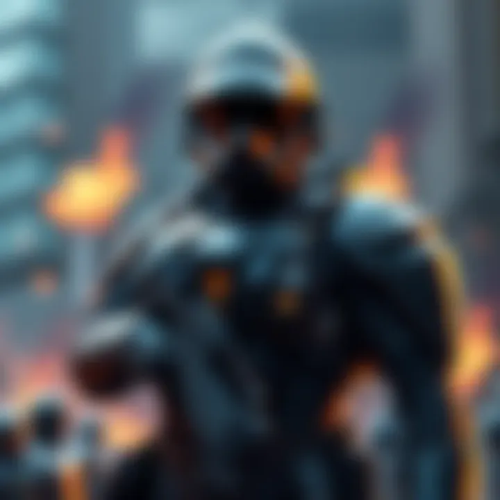 Redesigned Space Marine Uniform A detailed view of a space marine in a modernized uniform, showcasing protective features for arm exposure, designed for realism against threats like explosions and bullets.