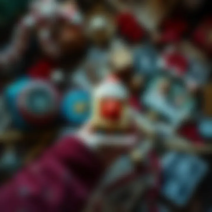 A person holding a vintage toy from the past, surrounded by nostalgic items like old photos and childhood memorabilia, evoking memories of holidays gone by.