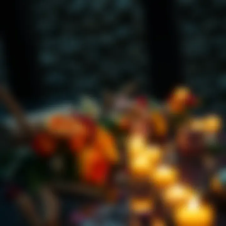 A solemn memorial with flowers and candles, symbolizing collective pain and remembrance