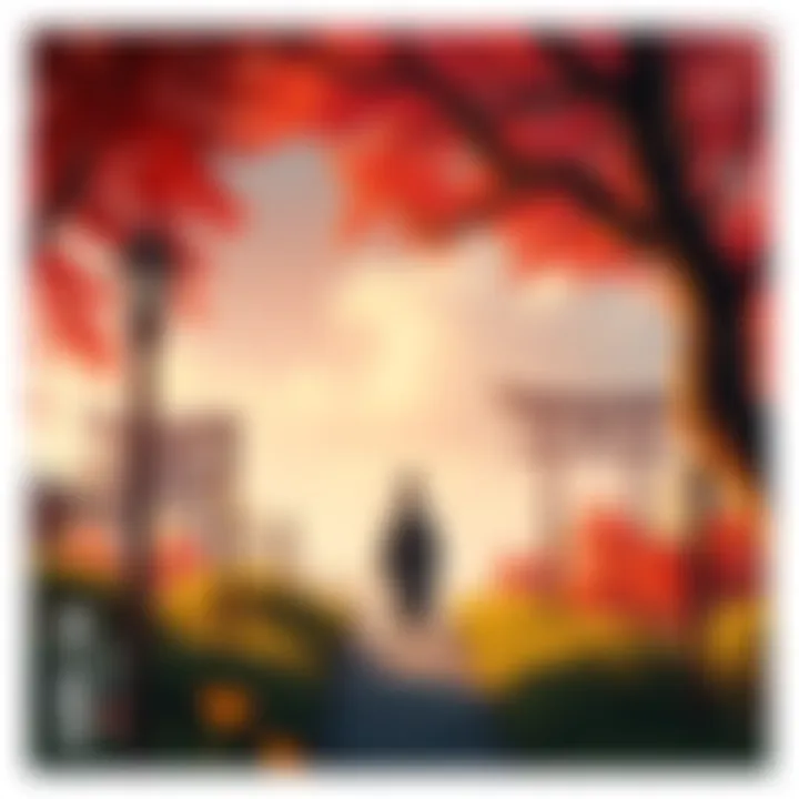 A serene scene showing a person contemplating in a tranquil garden, inspired by themes of culture and creativity from The Genji Dream.