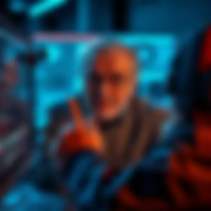 Reflections on GUI Changes A person analyzing a computer screen with new graphical user interface elements and displaying thoughtful expressions.