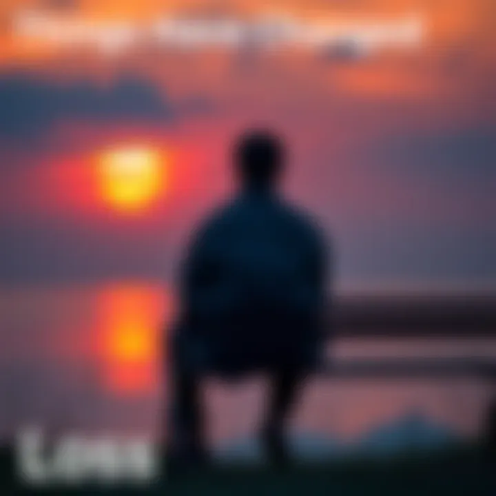 A person sitting on a bench looking out at a sunset, deep in thought about loss and change.
