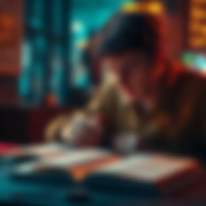 A thoughtful person pondering over a book of names, representing how titles connect to destinies.