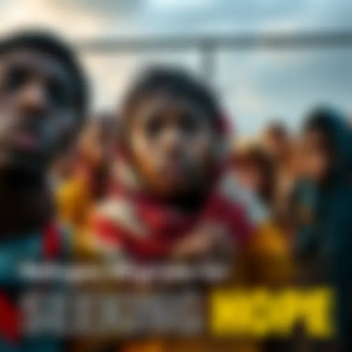 Refugees gathered at a border, displaying determination and resilience while facing uncertainty during Europe's migration crisis.