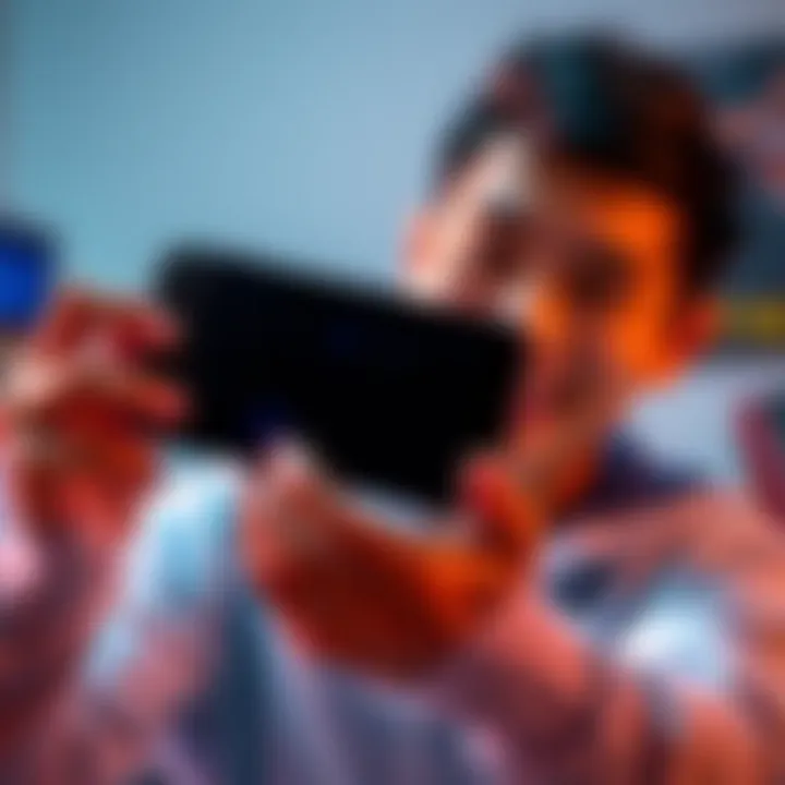 A person happily holding a refurbished 512 OLED gaming device, showcasing its bright screen and sleek design