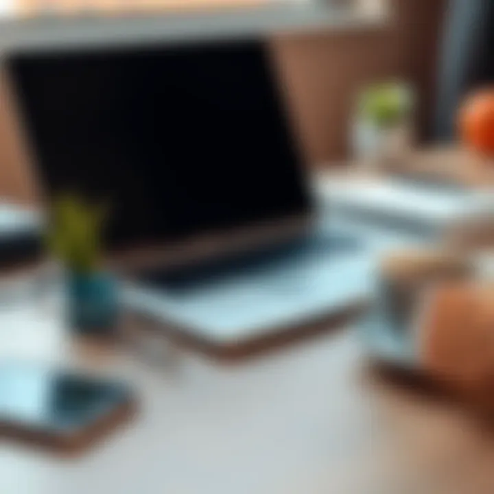 A close-up of a refurbished laptop on a desk with a cup of coffee and notepad nearby, highlighting a budget-friendly setup.
