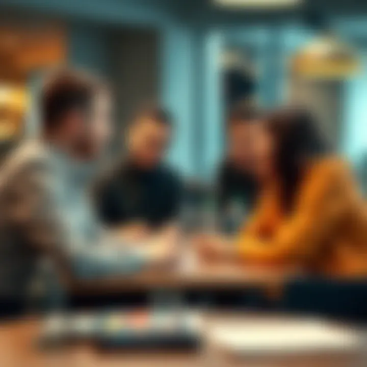 A group of people in a meeting discussing and sharing updates with each other, fostering communication and trust