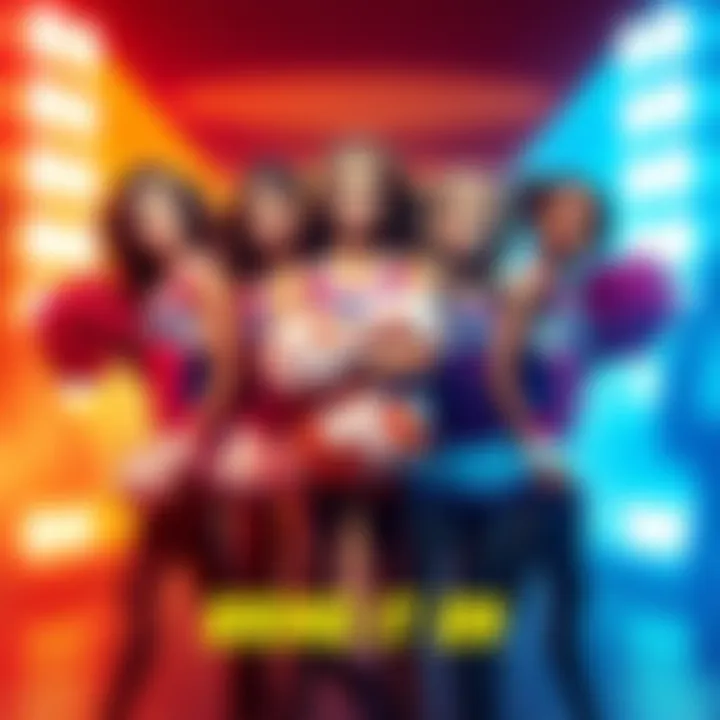 A colorful poster featuring a cheerleading squad with diverse members showcasing teamwork and enthusiasm, reflecting a modern take on the film.