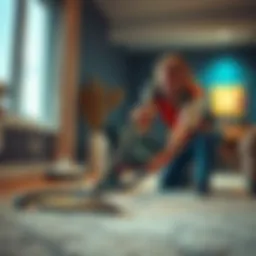 Reinhardt using a vacuum cleaner to clean a carpet, showcasing his skills and professionalism.