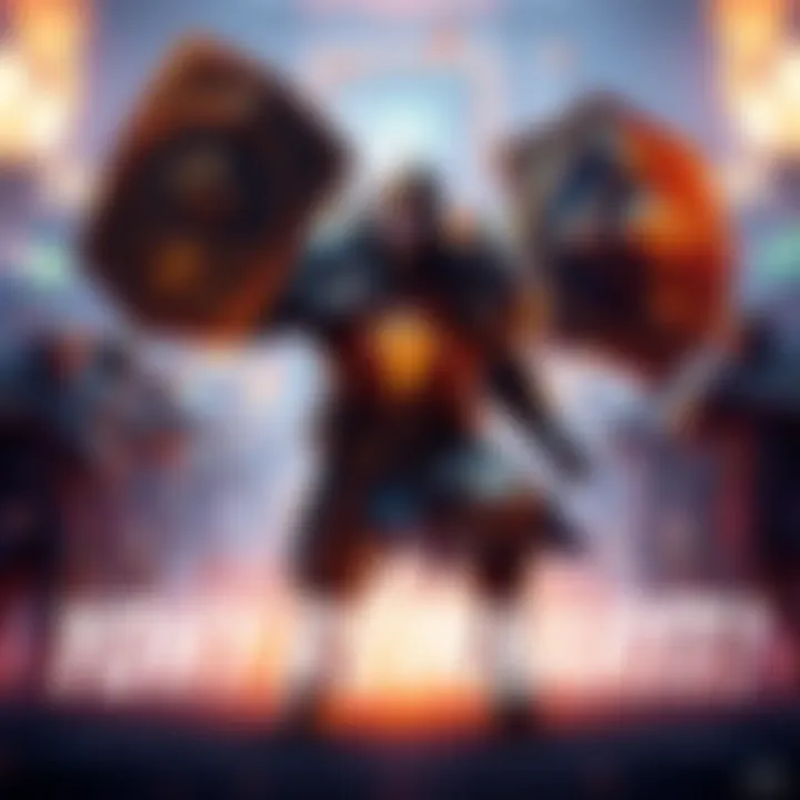 Reinhardt charging forward with his shield raised, ready for battle, surrounded by cheering players in a game setting.