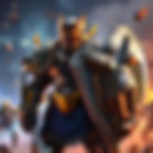 A character in armor with a large shield stands ready for combat in an Overwatch setting.