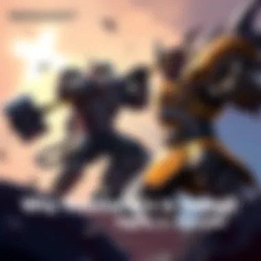 Reinhardt in armor swings his large hammer at Sigma, who is caught off guard by the impact of the strike, displaying a humorous moment in the game.