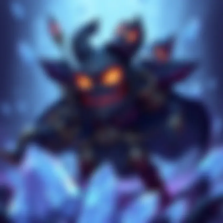 A character representing the Rejector Minion, designed as a Death Knight/Warlock with dark armor and a menacing look, showcasing its 7 Mana and 4 Health traits, surrounded by empty Mana Crystals.