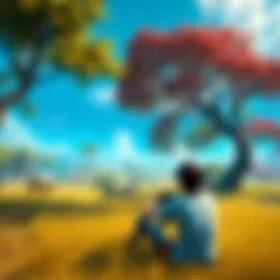 Relaxed gaming in an open world A player enjoying a peaceful scene in a vibrant open world game, exploring nature and scenery without combat.