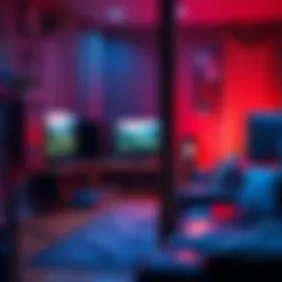 Relaxed gaming scene A peaceful gaming setup with a cozy atmosphere, featuring a PC, soft lighting, and a person enjoying a non-competitive game.