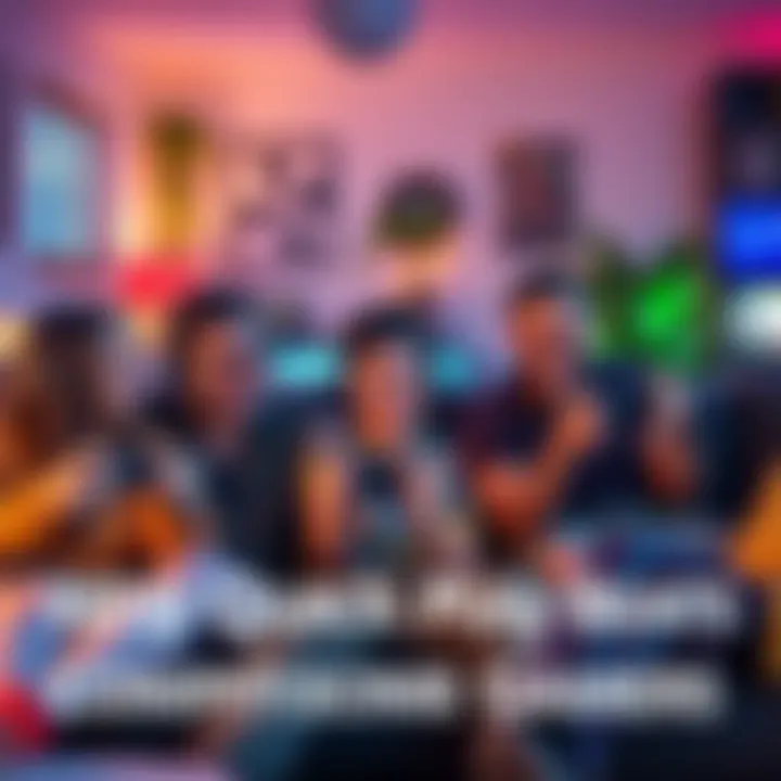 Relaxed gaming session A group of friends enjoying quick play video games together, showing smiles and laughter, in a cozy room setting.