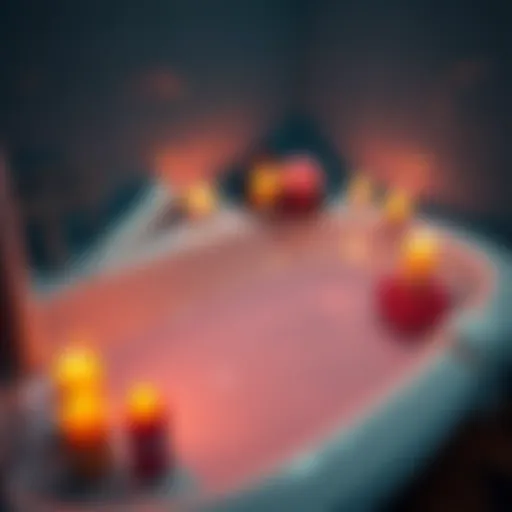 Relaxing Bath Setup A cozy bath setup featuring candles and bath bombs for relaxation