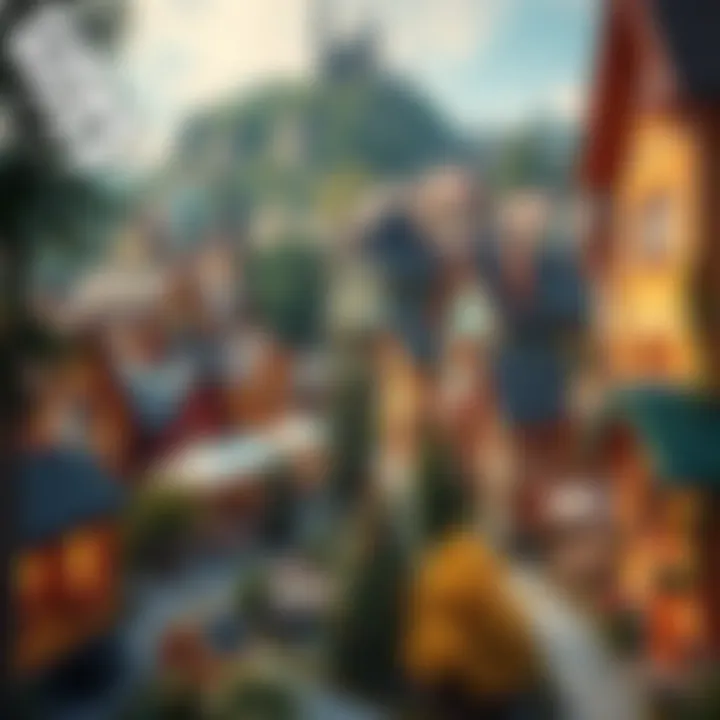 A colorful city with cozy houses and trees, showing a peaceful colony management environment