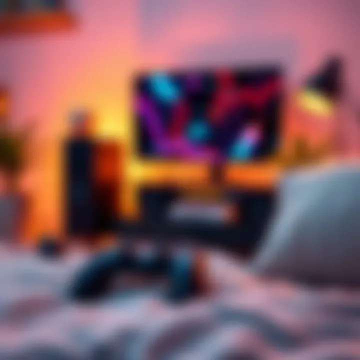A cozy gaming setup featuring a console, controller, and soft lighting, perfect for unwinding after a tough gaming session.