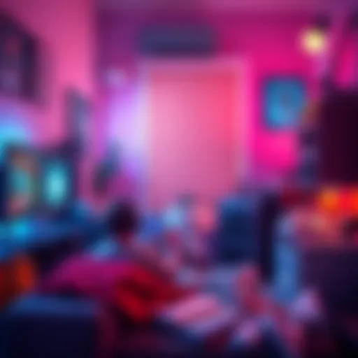 A cozy gaming corner with a person comfortably playing a chill game, surrounded by soft lighting and snacks, giving off a relaxed vibe.