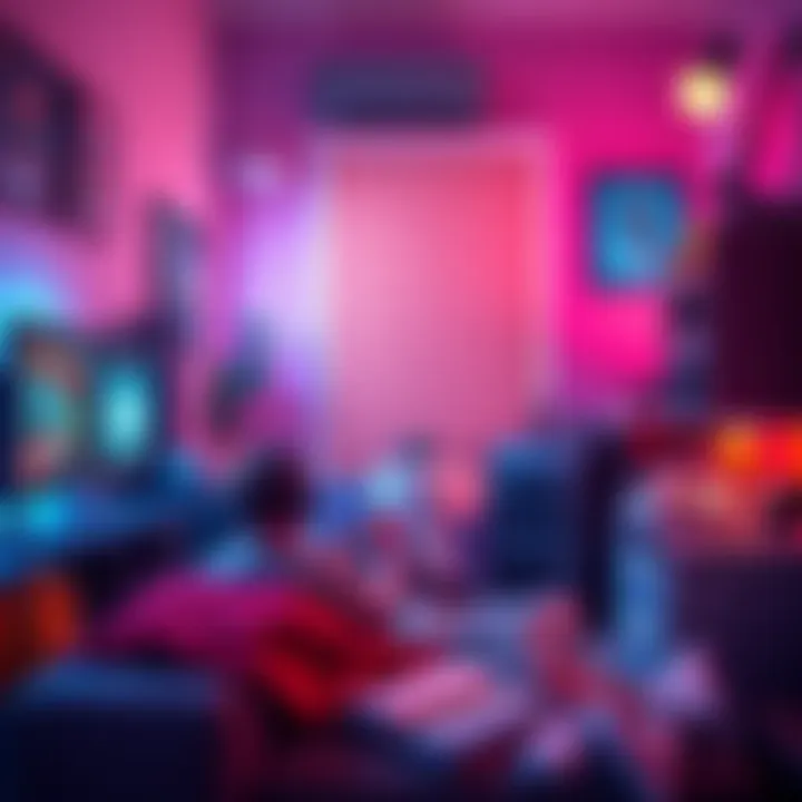 A cozy gaming corner with a person comfortably playing a chill game, surrounded by soft lighting and snacks, giving off a relaxed vibe.