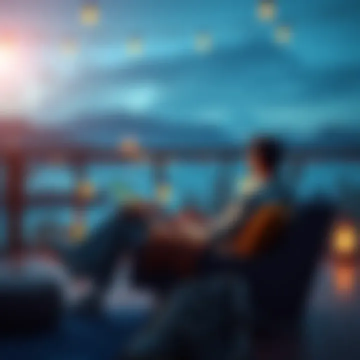 A person playing a calm game on their Steam Deck, sitting in a cozy chair with a peaceful atmosphere