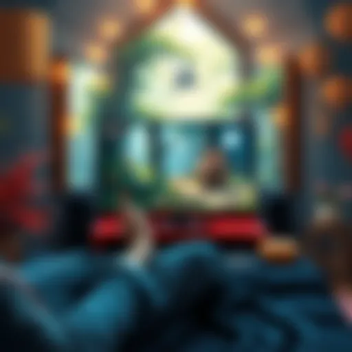 A cozy gaming setup featuring a fantasy-themed indie RPG on screen with a character in a lush forest setting, perfect for unwinding after work.