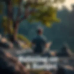 A person meditating in a peaceful outdoor setting, surrounded by nature, embodying relaxation and disconnecting from daily life.