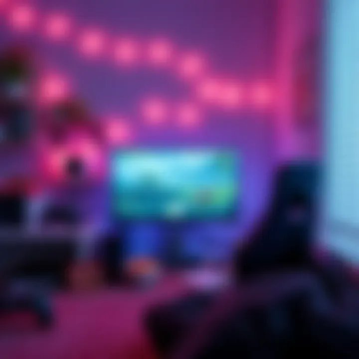 A cozy setup with a computer screen displaying a peaceful game, surrounded by soft lighting and snacks, perfect for late-night gaming.