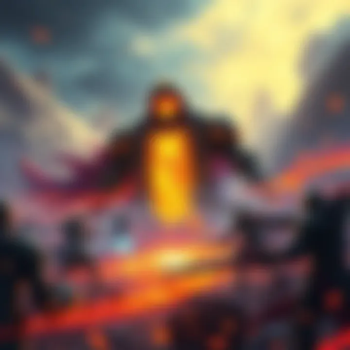 An illustration showing a mystical relic glowing in a battlefield, revealing hidden enemies to players, creating tension among illusion-based heroes.