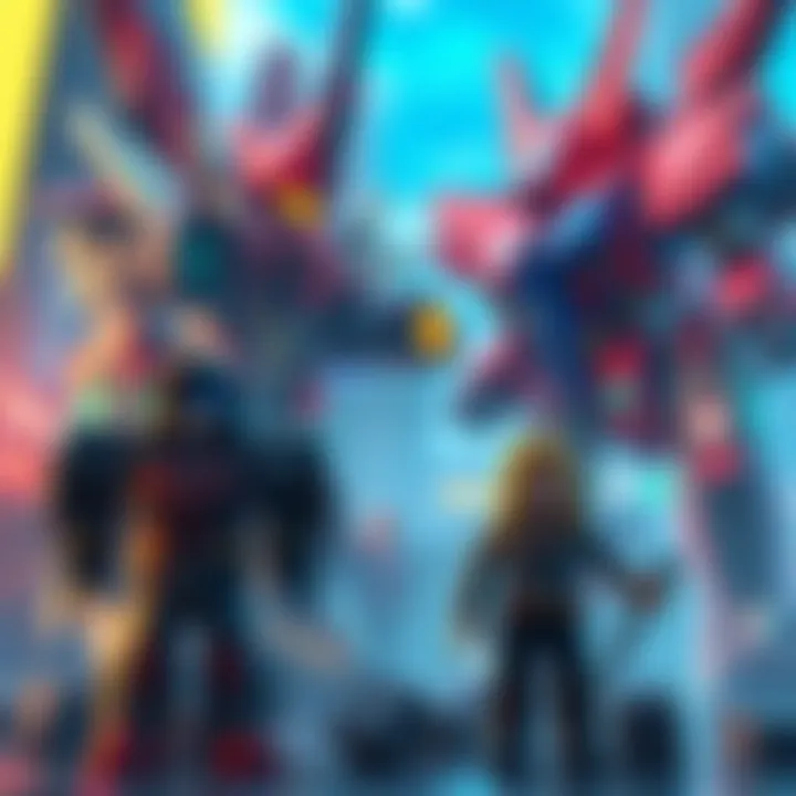 A scene featuring characters and mechs from Shogo being redesigned in the Roblox platform, showcasing a vibrant virtual environment.