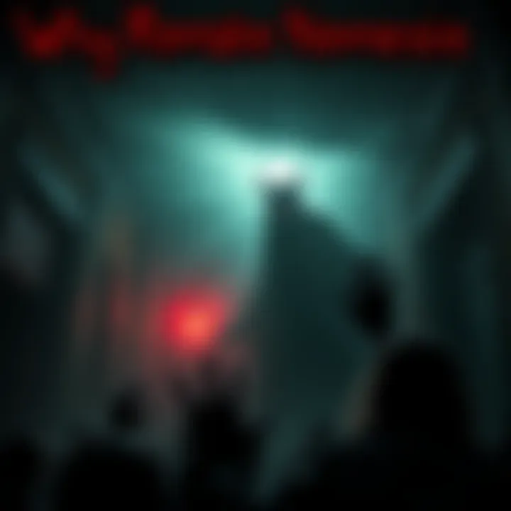 A dark, eerie environment with a looming terrifying character from Remake Nemesis, creating an intense horror atmosphere.