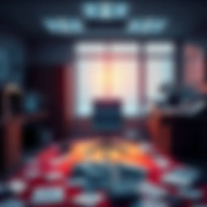 A professional office scene highlighting a vacant chair and a desk cluttered with papers, symbolizing the recent resignation at Remedy Entertainment.