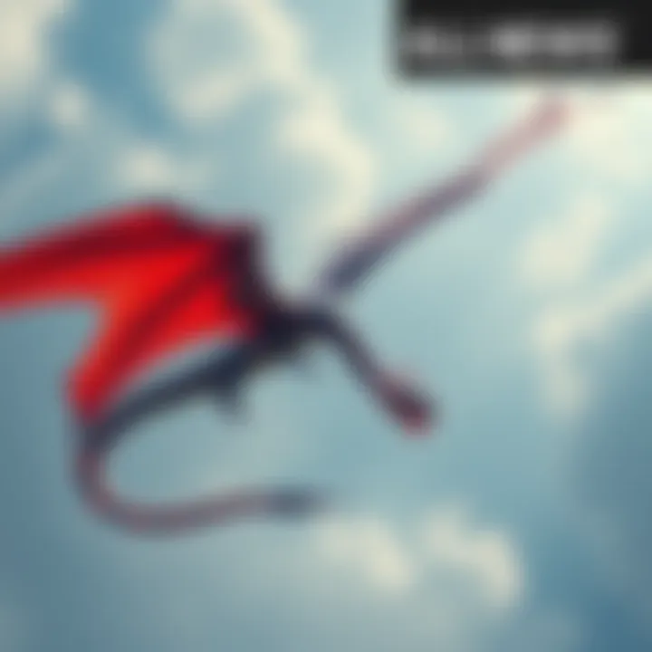 A slender Snake Wyvern with red-striped wings soaring through the sky, showcasing its aerial skills and presence.