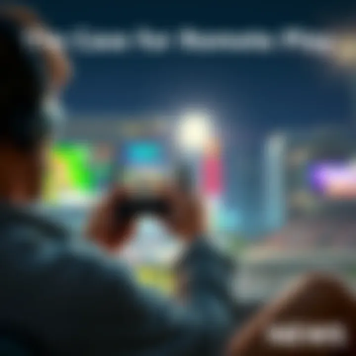 A gamer using a console and smartphone for remote play, enjoying a game on the go