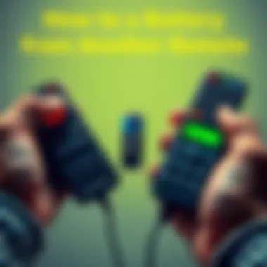 A person holding two remote controls, one with a dead battery and the other with a fresh battery, illustrating how to borrow a battery from another remote.