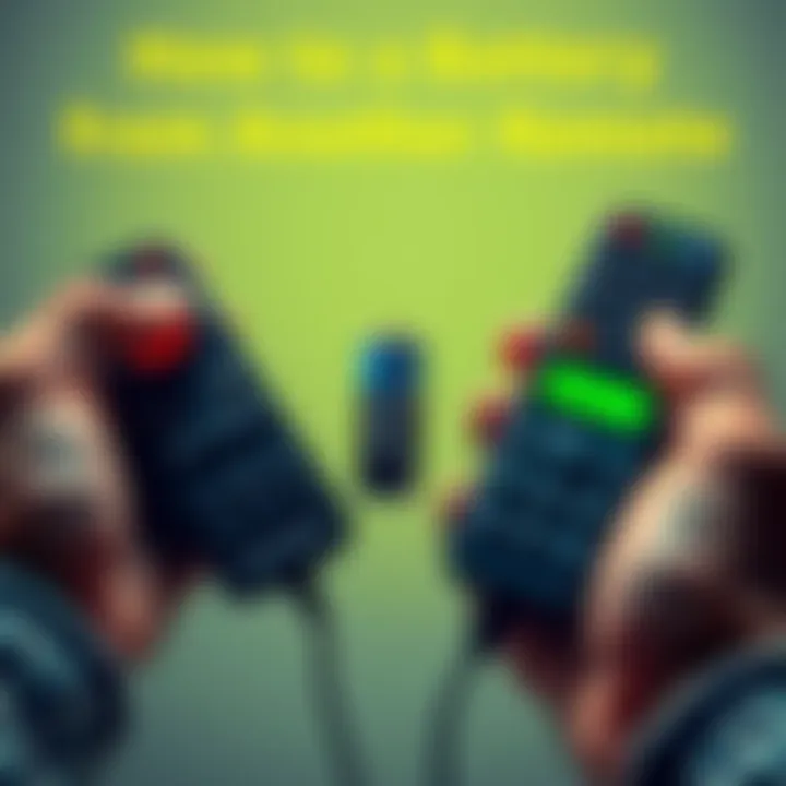 A person holding two remote controls, one with a dead battery and the other with a fresh battery, illustrating how to borrow a battery from another remote.