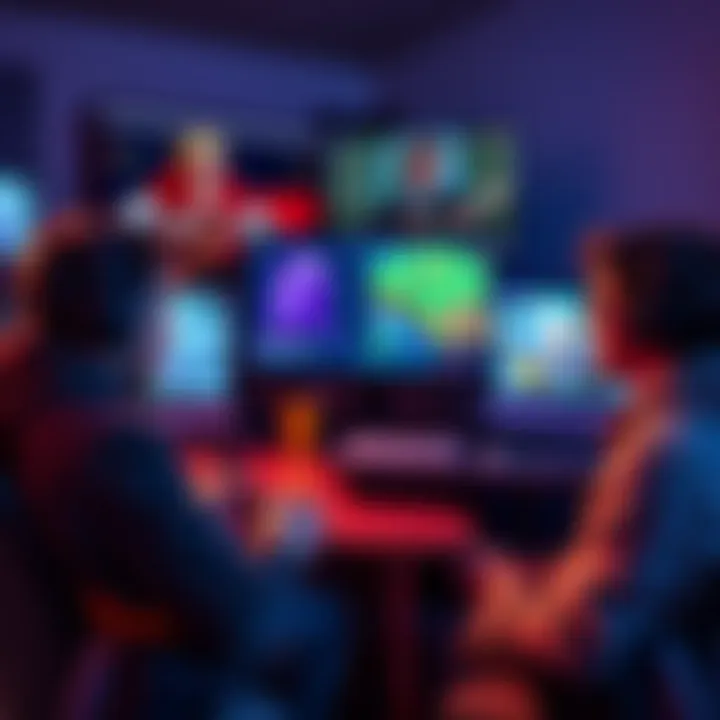 A group of remote dads chatting online about Final Fantasy XVI, with game graphics displayed on their screens, showcasing 3D RPG elements reminiscent of classic SNES games.